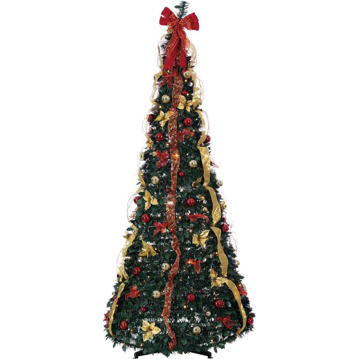 Sterling 7.5 Ft. Pop-Up 250-Bulb Warm White LED Prelit Artificial Christmas Tree with Red & Gold Decorations