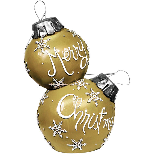 Alpine 48 In. Gold Merry Christmas Stacked Ornaments With LED Lights