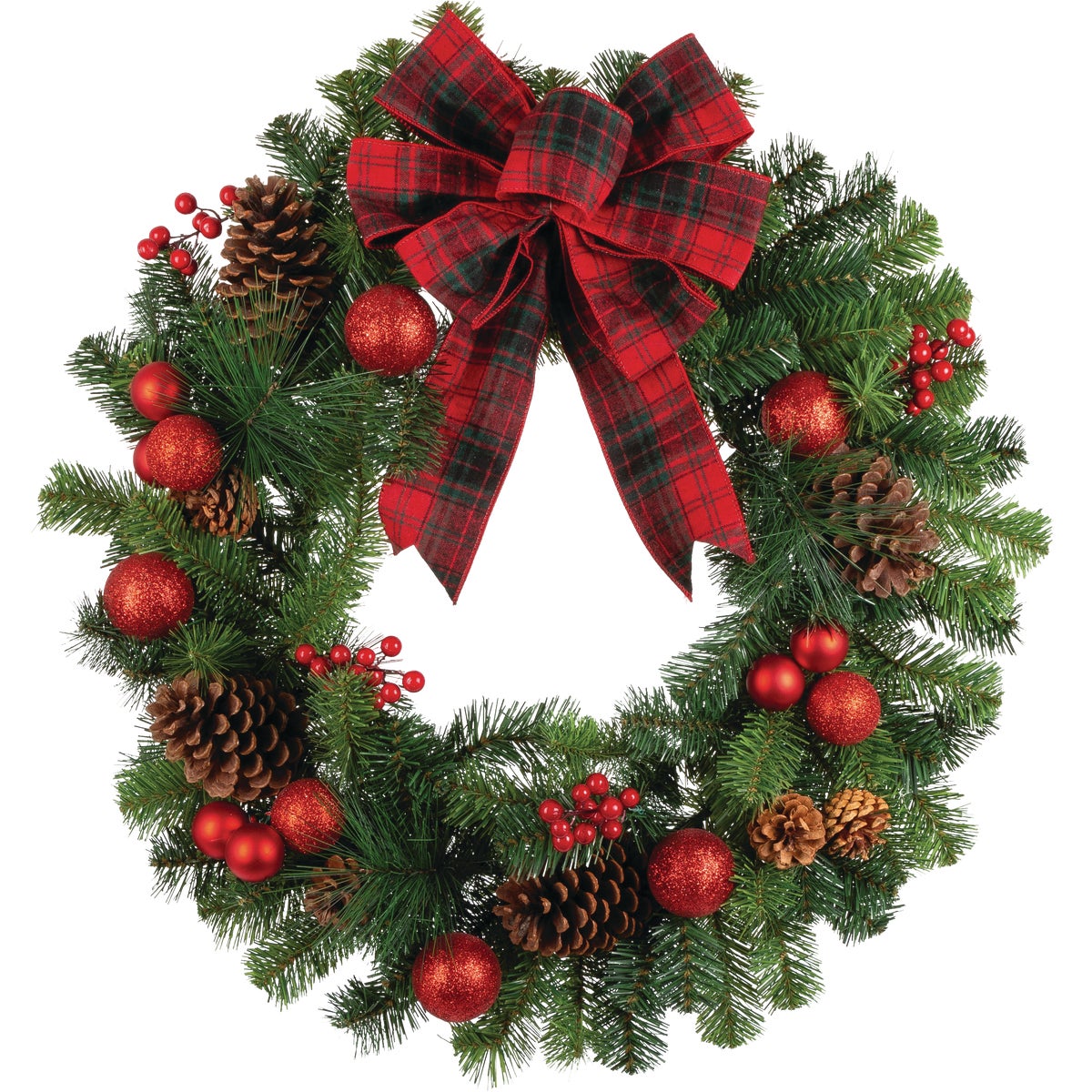 Gerson 30 In. Mixed Pine Artificial Wreath with Plaid Bow