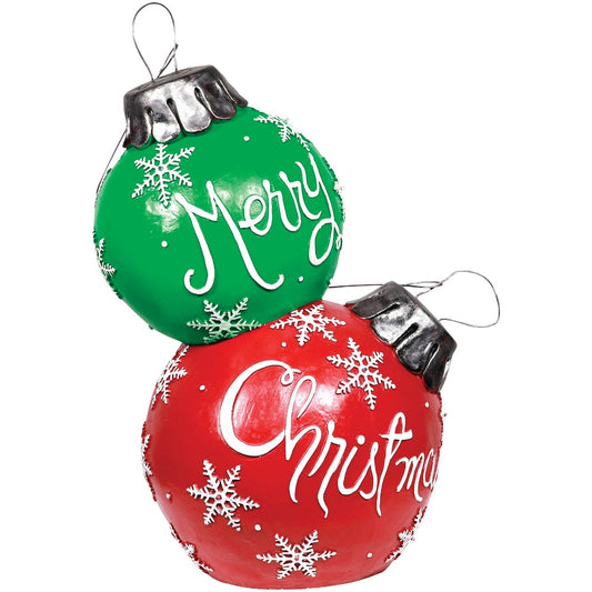 Alpine 48 In. Red/Green Merry Christmas Stacked Ornaments With LED Lights