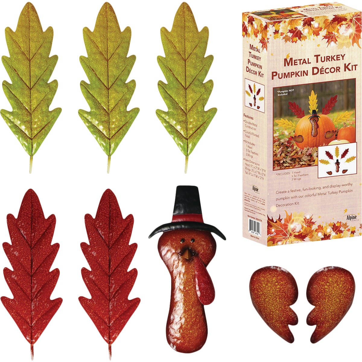 Alpine Metal Leaf Turkey Pumpkin Decoration Kit