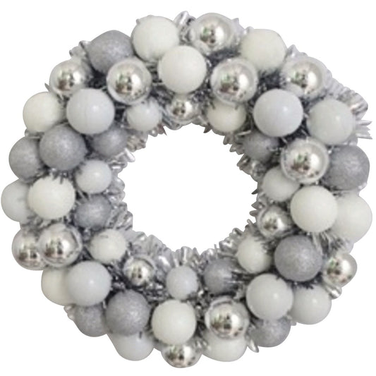 Youngcraft 16 In. Silver & White Shatterproof Ornament Wreath