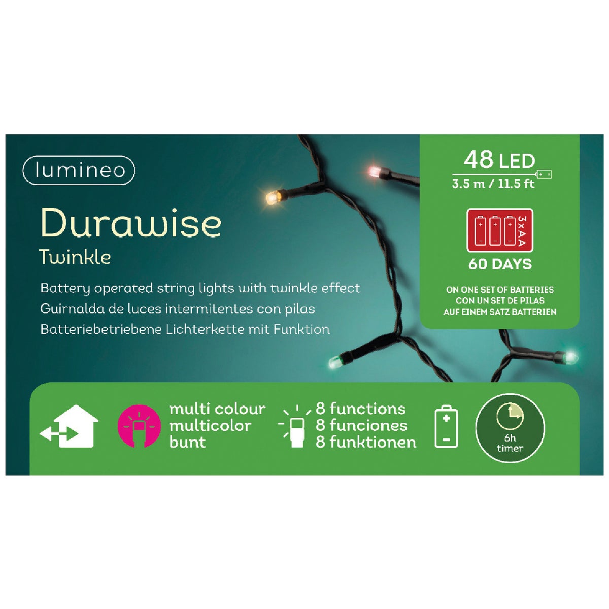 Lumineo Durawise Multi 48-Bulb 3mm LED Battery Operated Light Set