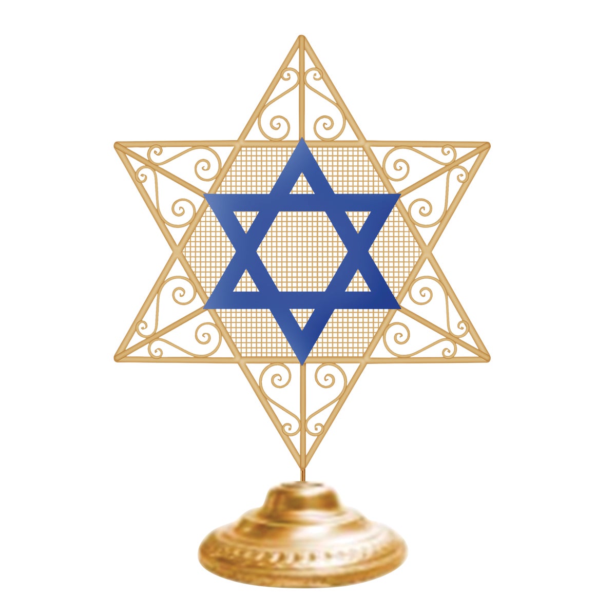 Alpine 14 In. Gold & Blue LED Star of David Tabletop Hanukkah Decoration