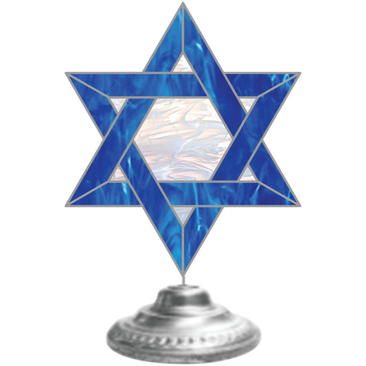 Alpine 14 In. Blue LED Star of David Tabletop Hanukkah Decoration with Silver Base