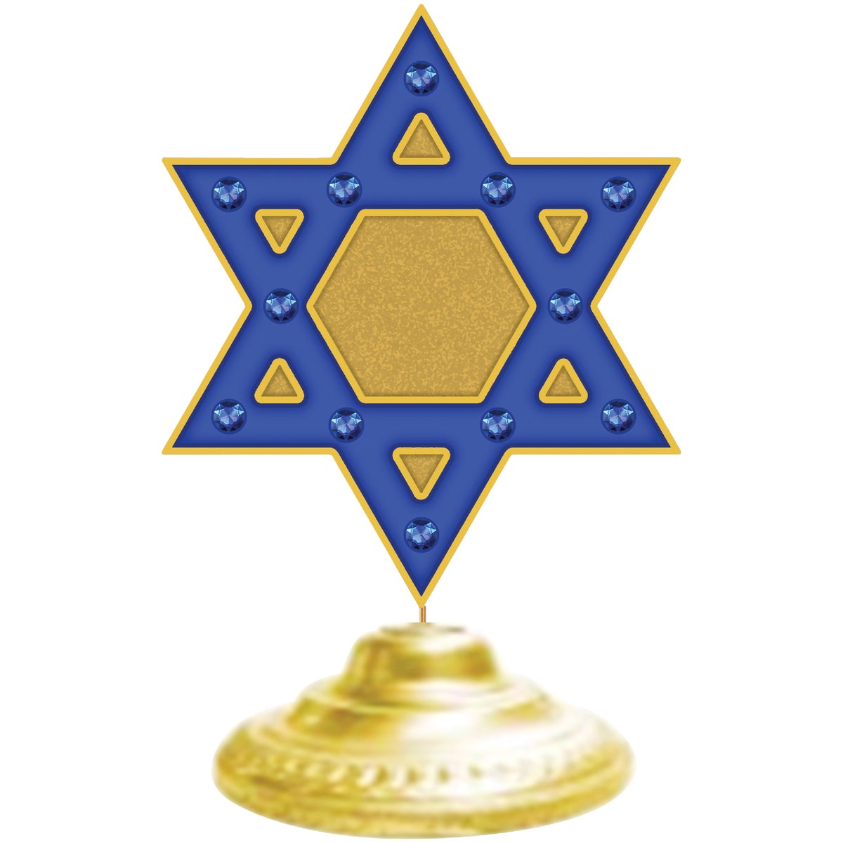 Alpine 14 In. Blue LED Star of David Tabletop Hanukkah Decoration with Gold Base