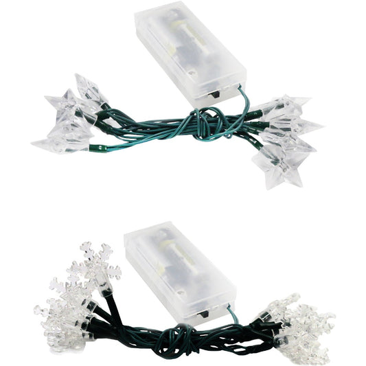 Alpine 10-Bulb LED Star & Snowflake Battery Operated Light Set