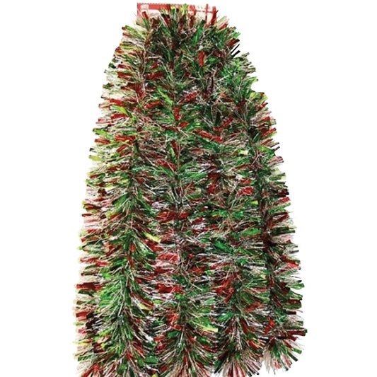 Youngcraft 10 Ft. Metallic Green, Metallic Red, & Cracked Silver Ice Tinsel Garland