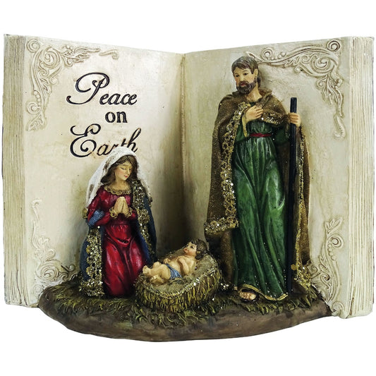 Alpine 7 In. Polystone Peace on Earth Nativity Scene Book Statue