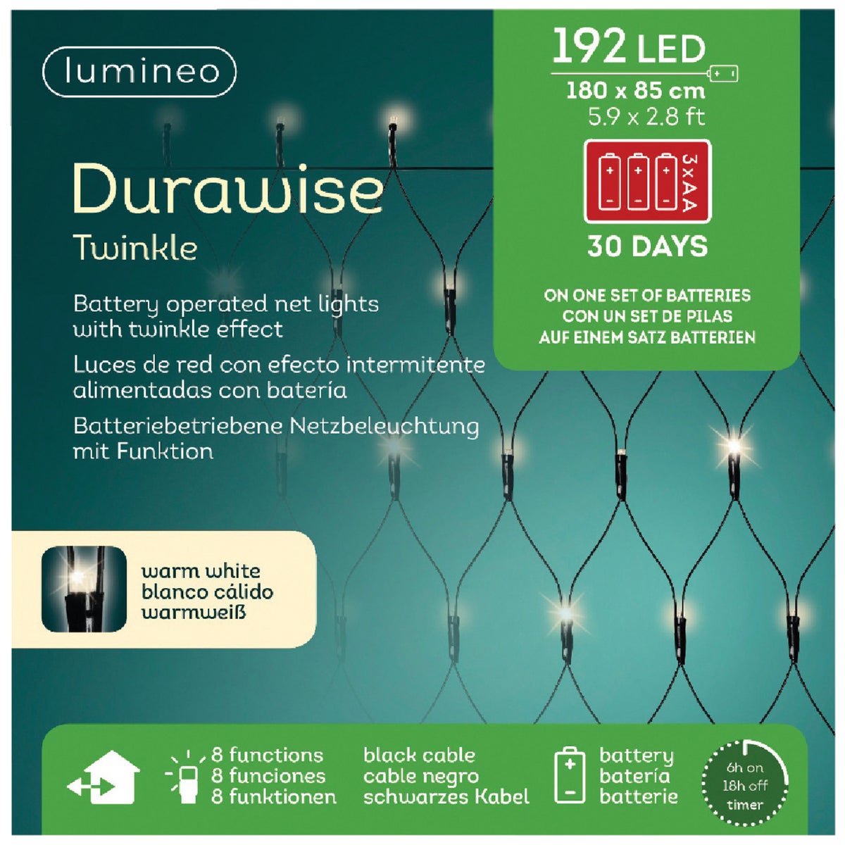 Lumineo Durawise Warm White 192-Bulb 3 Ft. x 6 Ft. LED Battery Operated Net Light Set