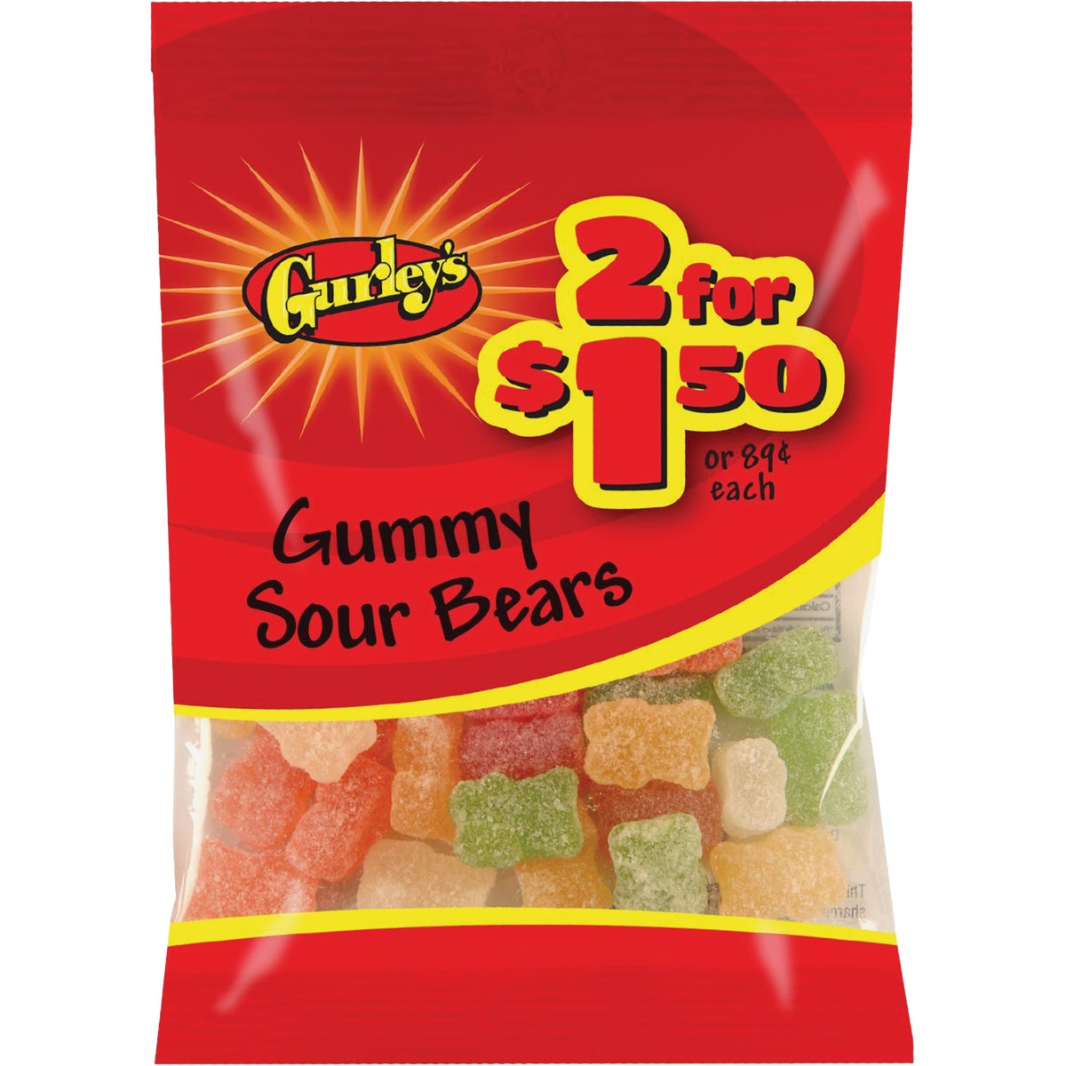 Gurley's Assorted Sour Fruit Flavors 2.5 Oz. Gummy Bears