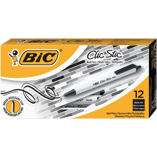 Bic Clic Stic Medium Point Black Retractable Ball Pen (12-Pack)