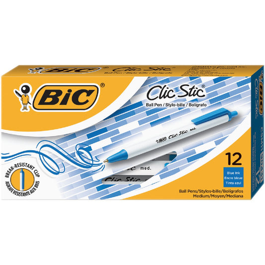 Bic Clic Stic Medium Point Blue Retractable Ball Pen (12-Pack )