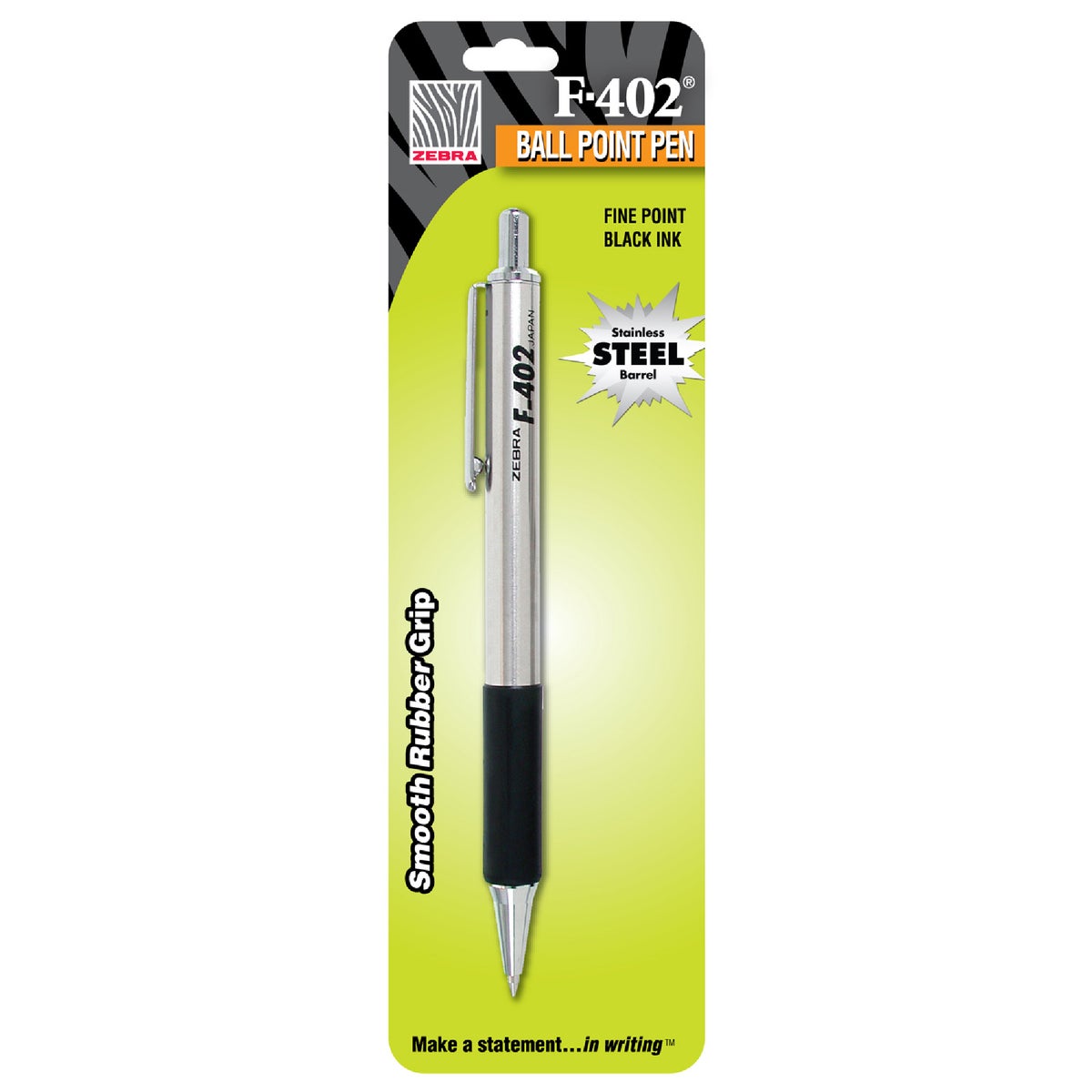 Zebra Fine Point Black Stainless Steel Retractable Pen