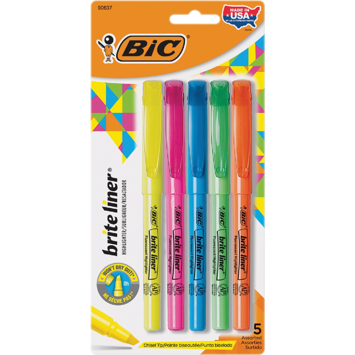 Bic Brite Liner Chisel Tip Highlighter Assortment (5-Pack)