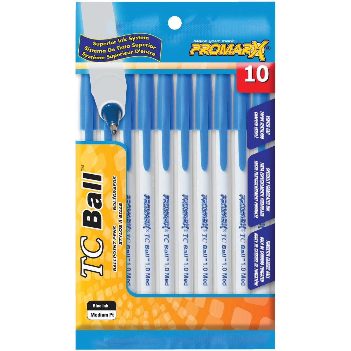 ProMarx TC Medium Point Blue Stick Pen (10-Pack)