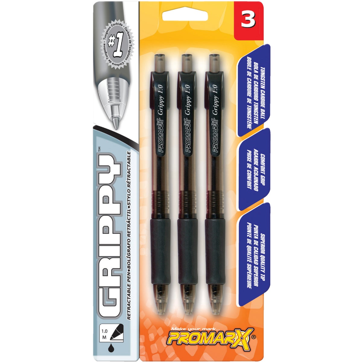 ProMarx Grippy Medium Point Black Retractable Pen (3-Pack)