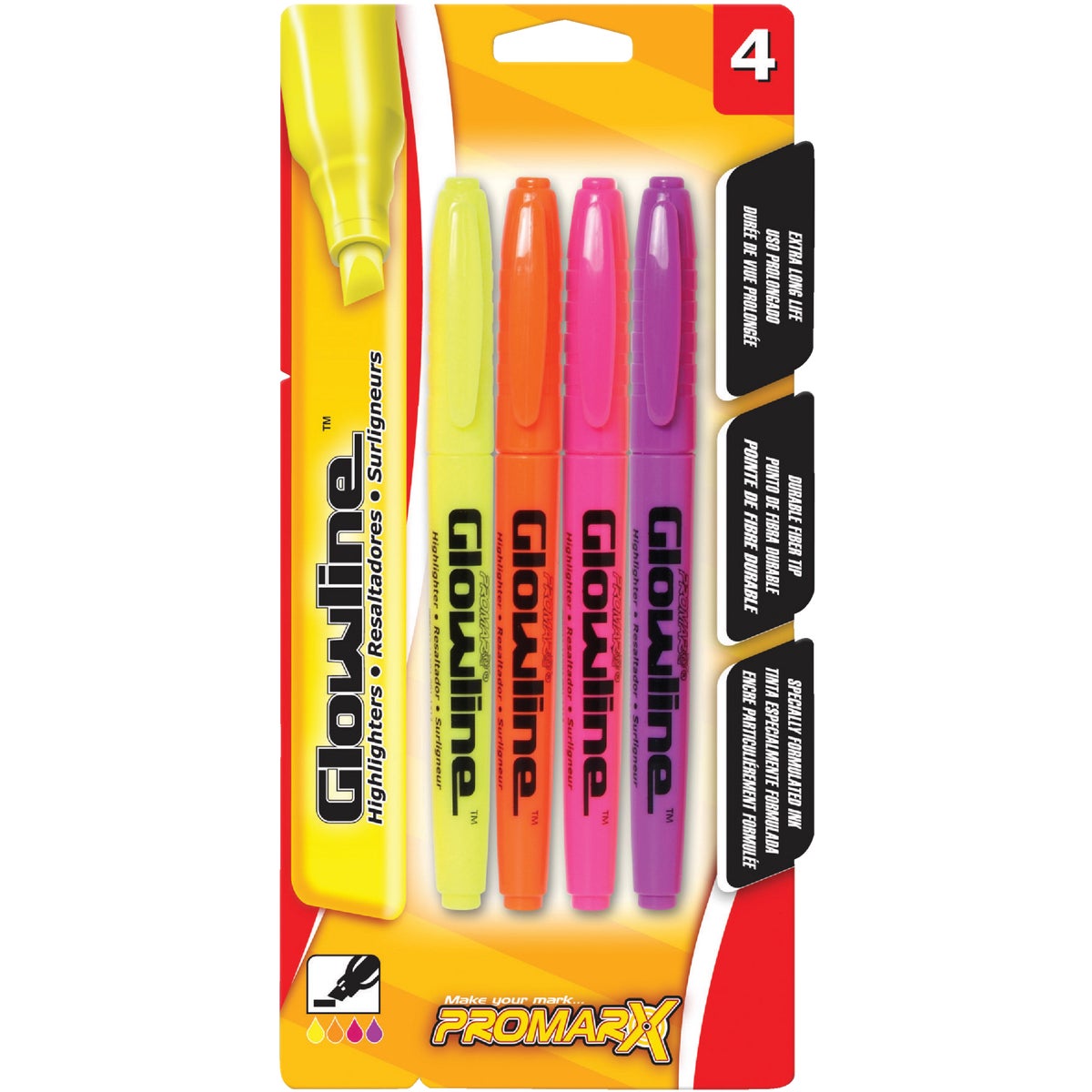 ProMarx Glowline Chisel Tip Pen Style Highlighter Assortment (4-Pack)