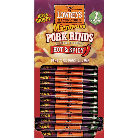 Lowrey's Bacon Curls 1.75 Oz. Hot & Spicy Microwave Pork Rinds