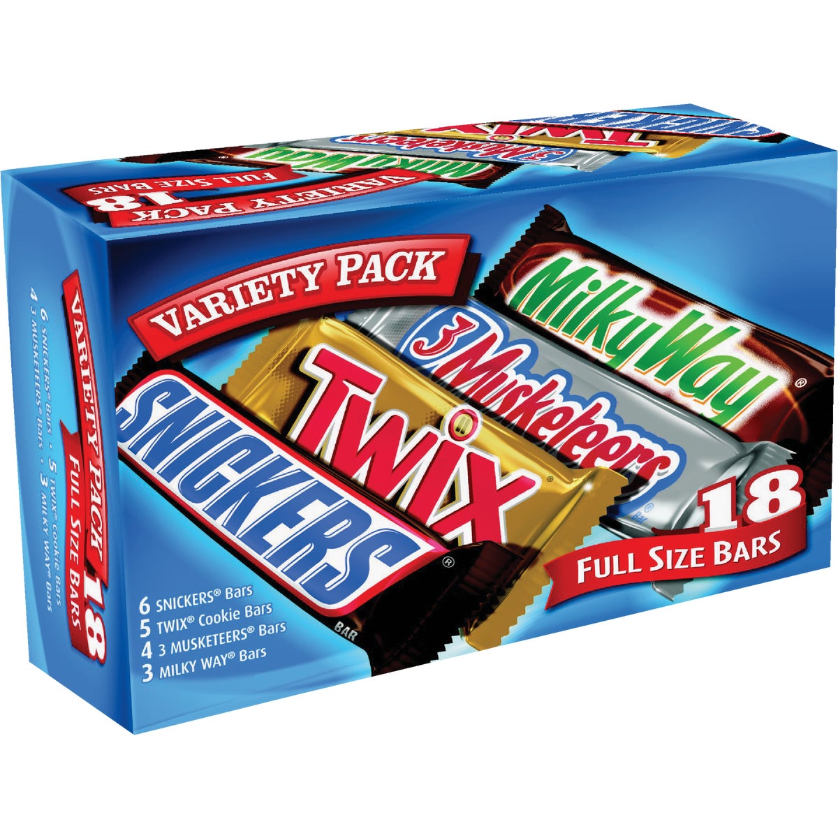 Mars Full Size Bars Variety Chocolate Mix Singles Candy Bar (18-Count)