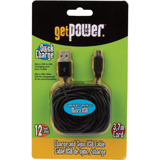 Aries 12 Ft. Black Micro USB Charging & Sync Cable