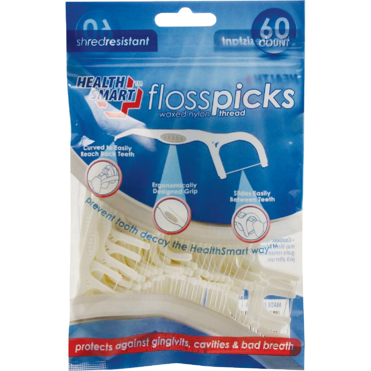 Health Smart Waxed Nylon Floss Picks (60-Count)