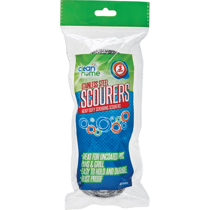 Clean Home Stainless Steel Scourers (3-Pack)
