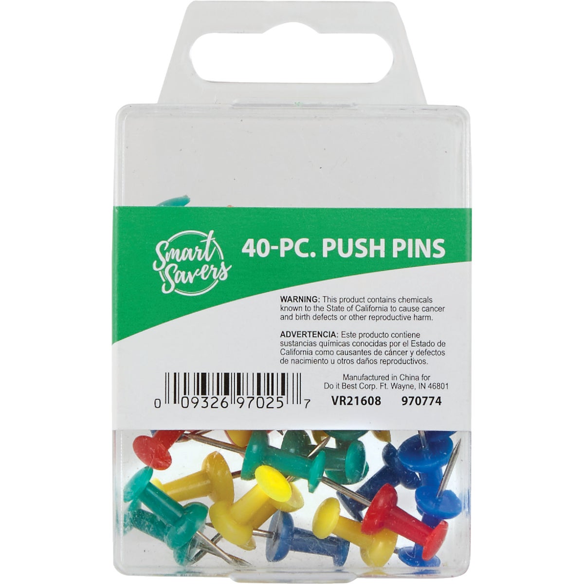Smart Savers Assorted Color Push Pin (40-Pack)