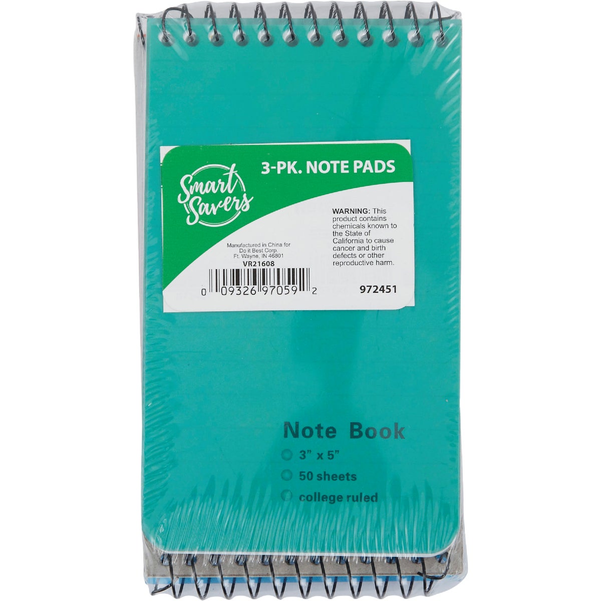 Smart Savers 3 In. x 5 In. White 50-Sheet Top Spiral Bound Note Pad (3-Pack)