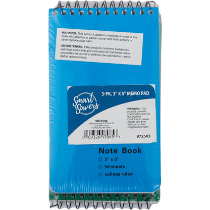Smart Savers 3 In. x 5 In. White 50-Sheet Top Spiral Bound Memo Pad (3-Pack)