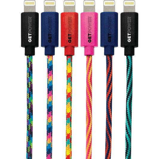 GetPower 10 Ft. Multi-Color Braided Lightning USB Charging & Sync Cable