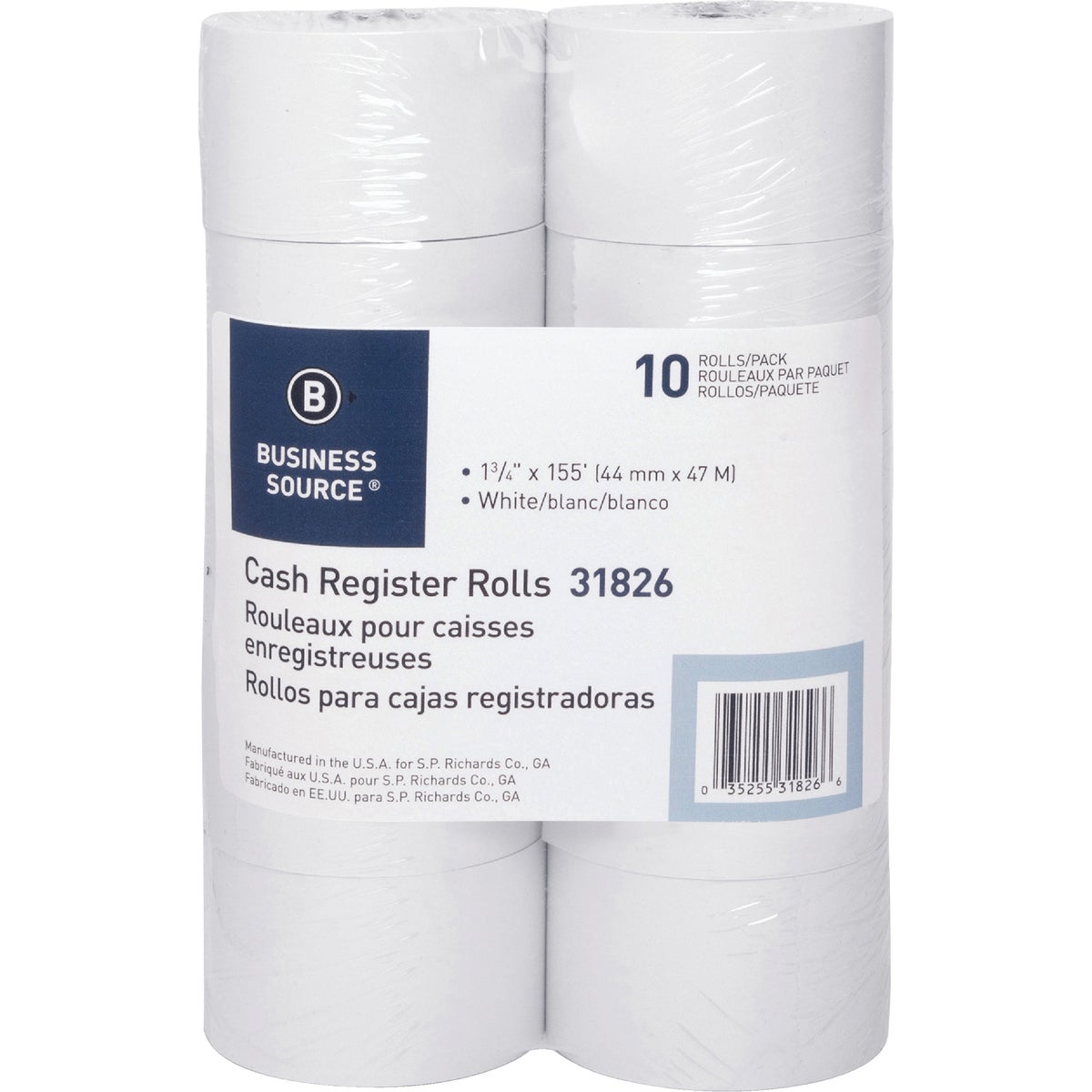 Business Source 1-3/4 In. x 155 Ft. White Roll Paper (10-Pack)