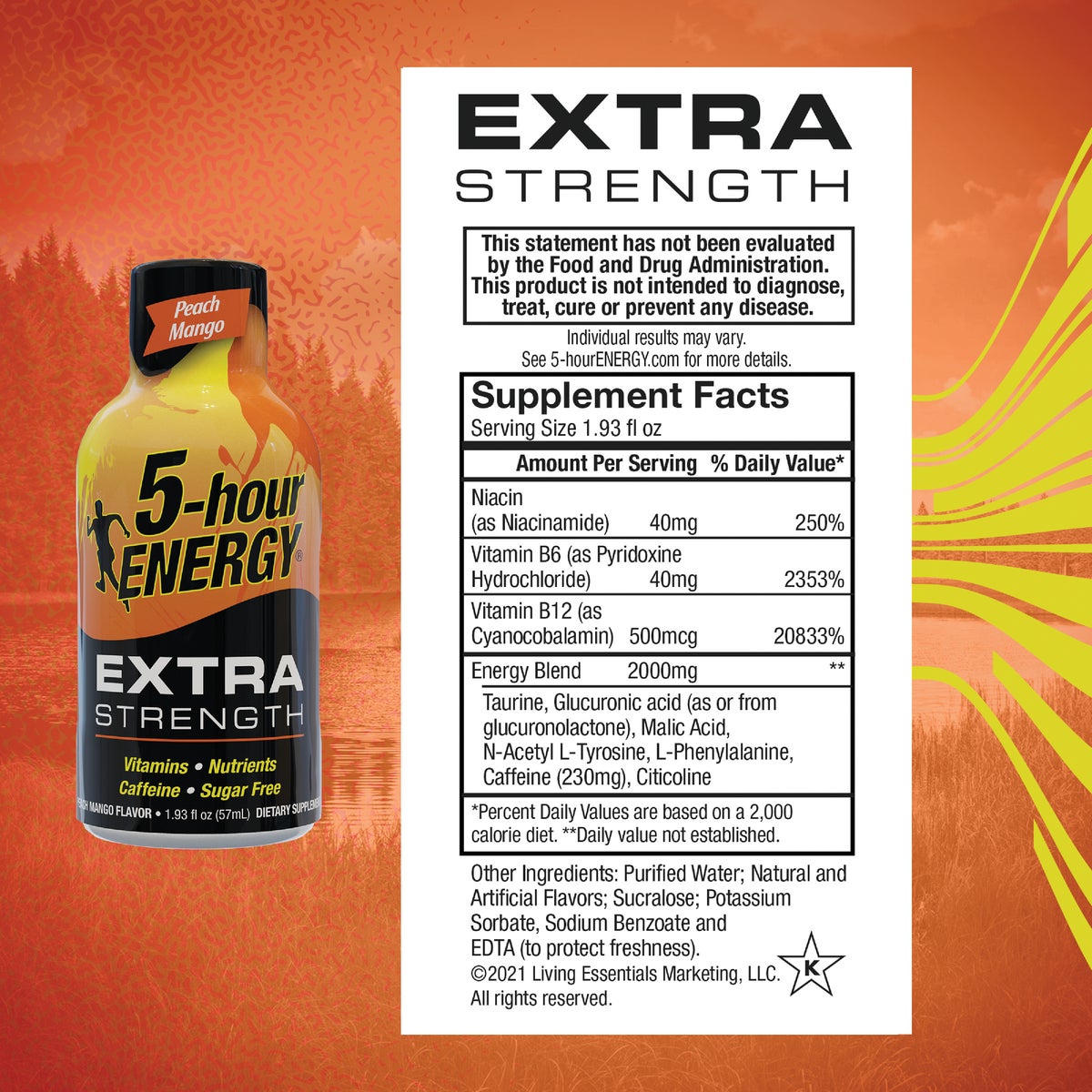 5-hour ENERGY 1.93 Oz. Extra-Strength Peach Mango Flavor Energy Drink